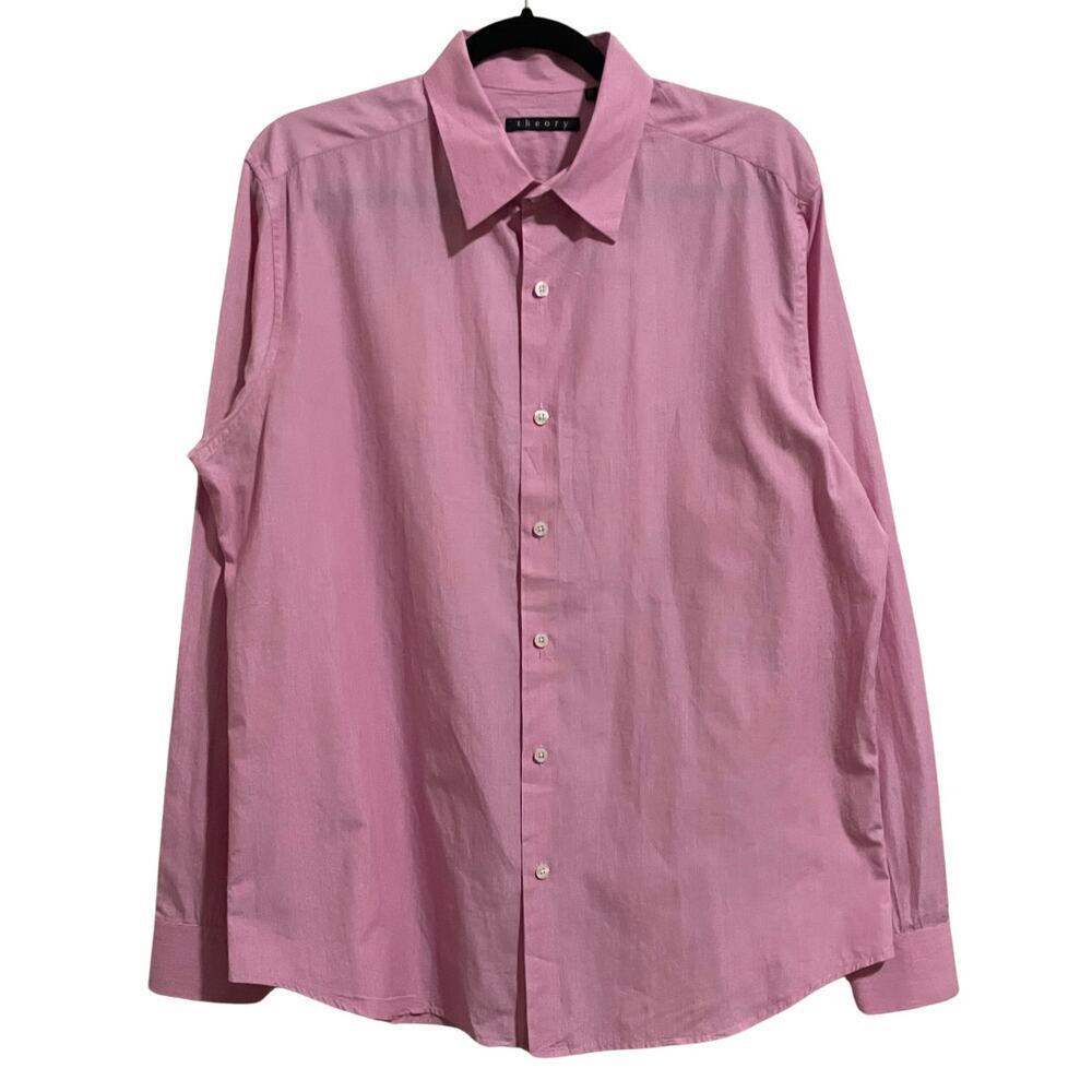 Theory Shirt Mens XL Pink Button Up Long Sleeve Cotton Poplin Preppy Career